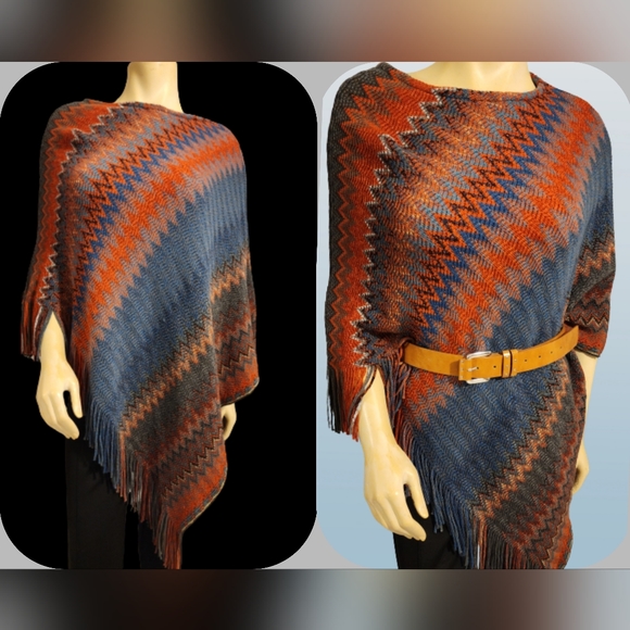 One Size Women's Poncho Multi Color Abstract - Picture 1 of 5